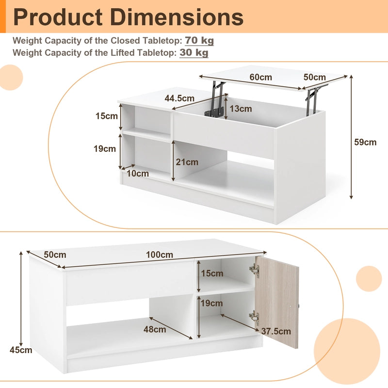 Modern Coffee Table with Lift Tabletop and Storage Compartments