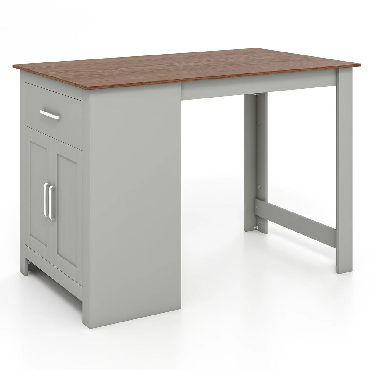 Counter Height Bar Table with Storage Cabinet and Drawer-Gray