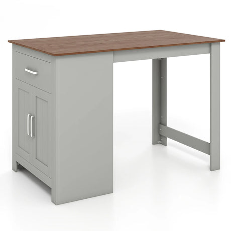 Counter Height Bar Table with Storage Cabinet and Drawer-Gray
