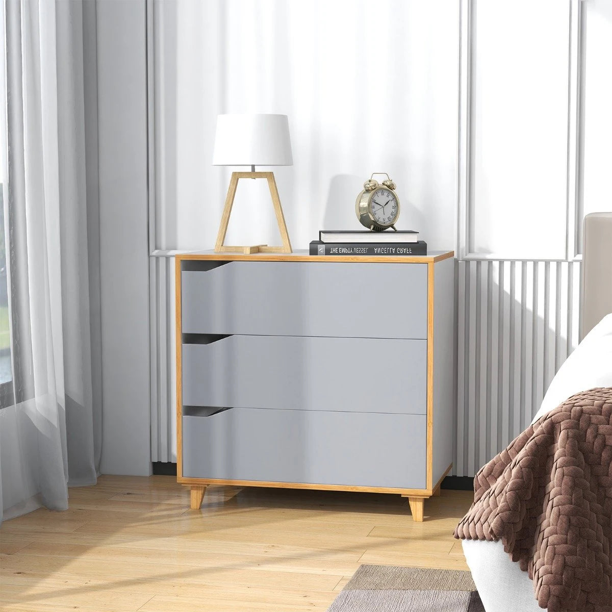 Modern 3 Drawer Chest Dresser with Large Storage Capacity Embedded Handle-Grey