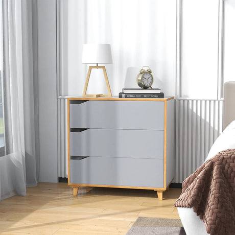 Modern 3 Drawer Chest Dresser with Large Storage Capacity Embedded Handle-Grey