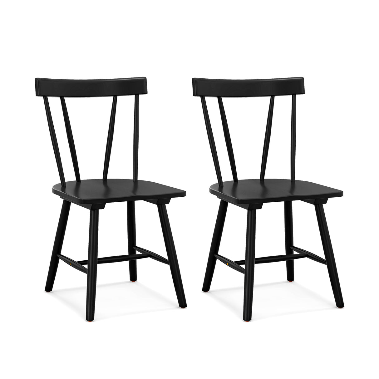 Windsor Style Armless Chairs with Solid Rubber Wood Frame-Black
