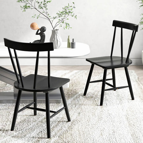 Windsor Style Armless Chairs with Solid Rubber Wood Frame-Black