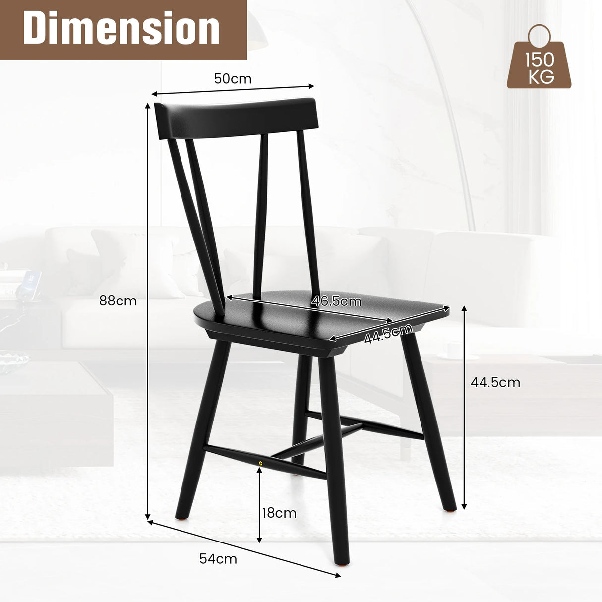 Windsor Style Armless Chairs with Solid Rubber Wood Frame-Black