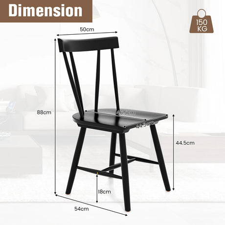 Windsor Style Armless Chairs with Solid Rubber Wood Frame-Black