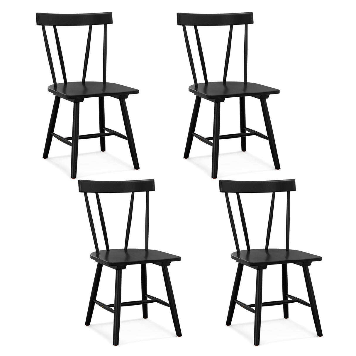 Windsor Style Armless Chairs with Solid Rubber Wood Frame-Black
