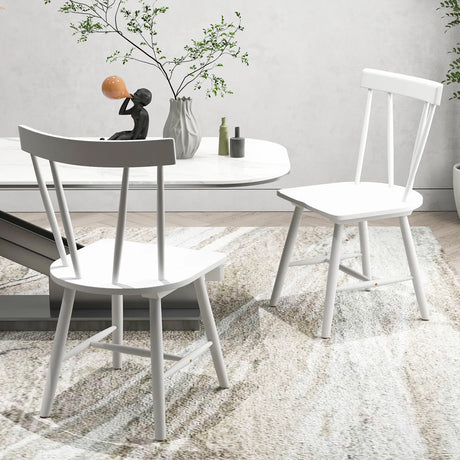 Windsor Style Armless Chairs with Solid Rubber Wood Frame-White