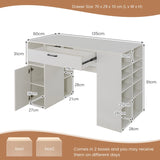Counter Height Sewing Table with 14 Open Compartments and 3-position Adjustable Shelf-White