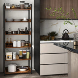 6-Tier Tall Industrial Bookcase with Open Shelves and 4 Hooks-Brown