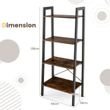 4-Tier Bookshelf with Metal Frame and Adjustable Foot Pads-Rustic Brown
