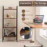 4-Tier Bookshelf with Metal Frame and Adjustable Foot Pads-Rustic Brown