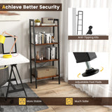 4-Tier Bookshelf with Metal Frame and Adjustable Foot Pads-Rustic Brown