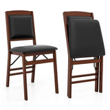 Set of 2 Folding Dining Chairs with Padded Seat and High Backrest-Brown