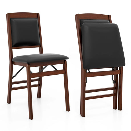 Set of 2 Folding Dining Chairs with Padded Seat and High Backrest-Brown