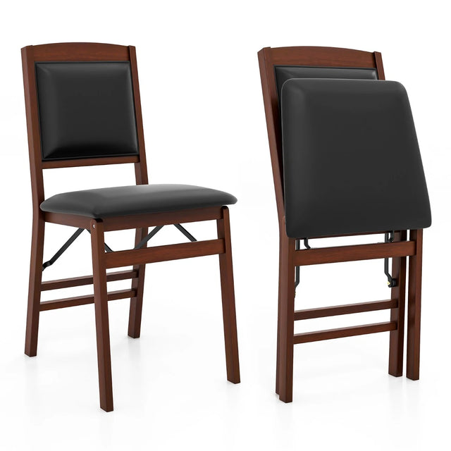 Set of 2 Folding Dining Chairs with Padded Seat and High Backrest-Brown