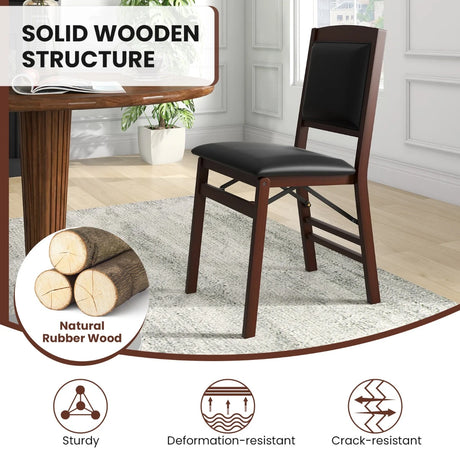 Set of 2 Folding Dining Chairs with Padded Seat and High Backrest-Brown