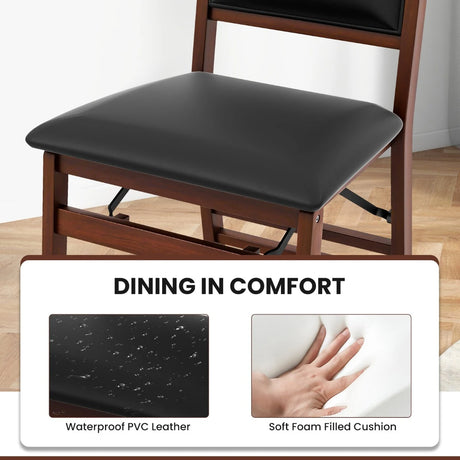 Set of 2 Folding Dining Chairs with Padded Seat and High Backrest-Brown