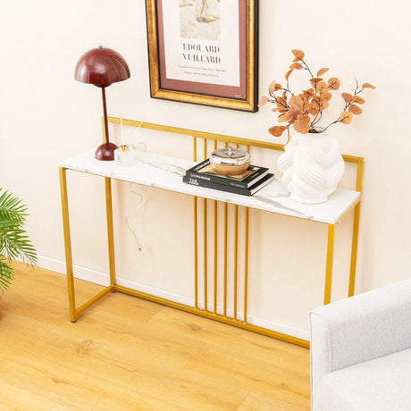 Modern Minimalist Console Table with Faux Marble Tabletop