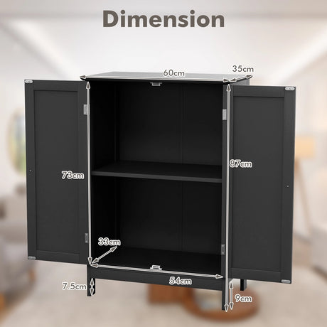 Double Door Bathroom Floor Cabinet with Shelf-Black