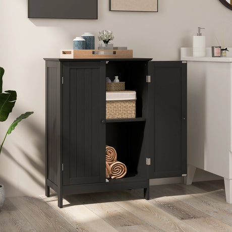 Double Door Bathroom Floor Cabinet with Shelf-Black
