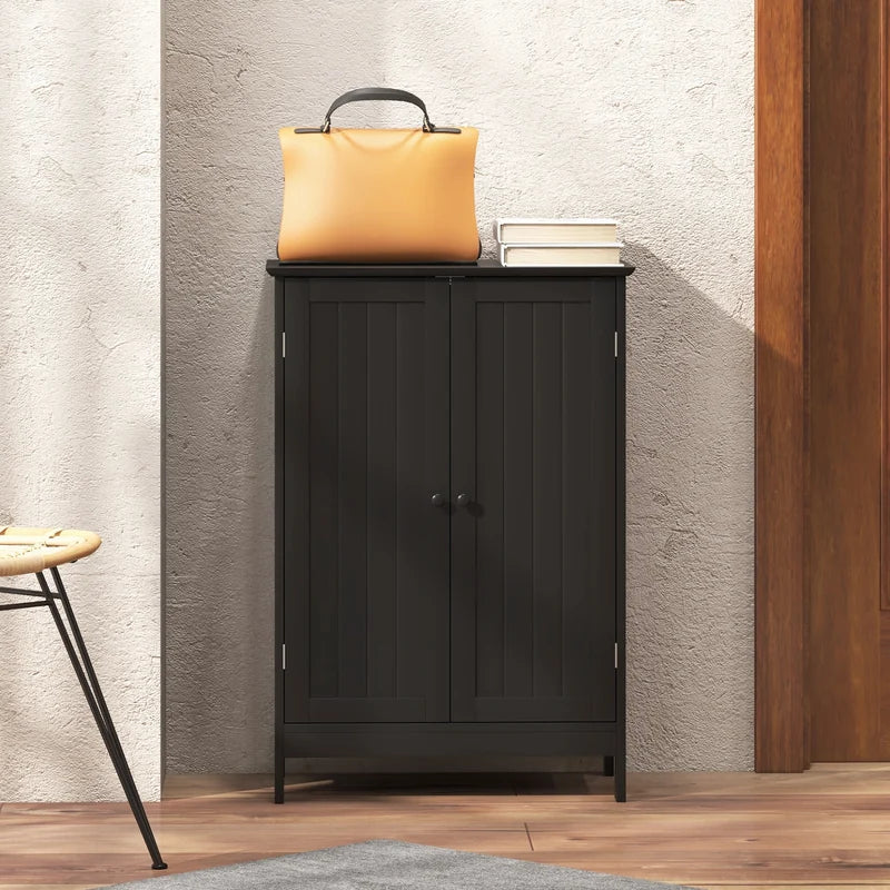 Double Door Bathroom Floor Cabinet with Shelf-Black