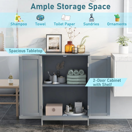Double Door Bathroom Floor Cabinet with Shelf-Grey