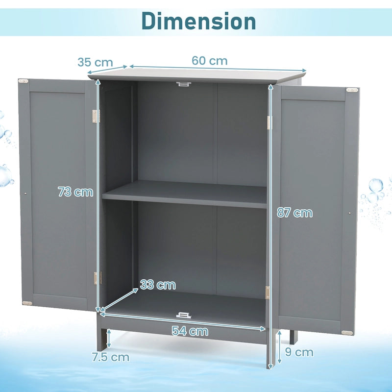 Double Door Bathroom Floor Cabinet with Shelf-Grey