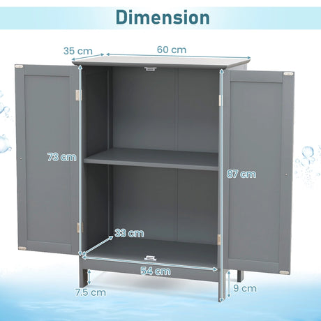 Double Door Bathroom Floor Cabinet with Shelf-Grey