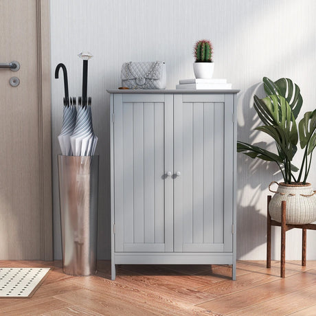 Double Door Bathroom Floor Cabinet with Shelf-Grey