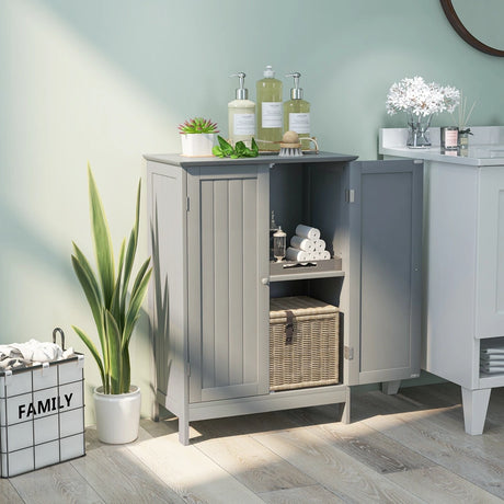 Double Door Bathroom Floor Cabinet with Shelf-Grey