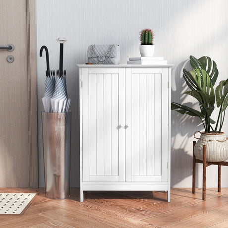 Double Door Bathroom Floor Cabinet with Shelf-White