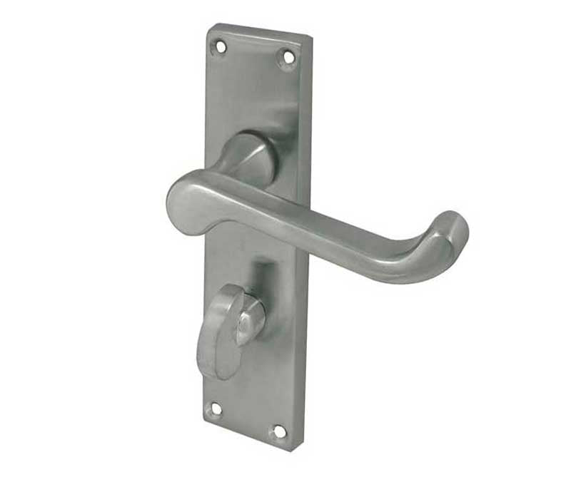 Victorian Scroll Door Handle on Bathroom Plate Satin Chrome