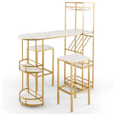3 Pieces Bar Table Set with Storage Shelves and Wine Rack-Golden