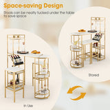 3 Pieces Bar Table Set with Storage Shelves and Wine Rack-Golden
