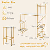 3 Pieces Bar Table Set with Storage Shelves and Wine Rack-Golden