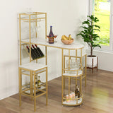 3 Pieces Bar Table Set with Storage Shelves and Wine Rack-Golden