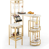 3 Pieces Bar Table Set with Storage Shelves and Wine Rack-Golden