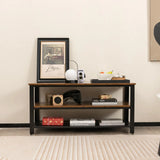 3-Tier TV Stand with Open Storage Shelves and Metal Frame-Rustic Brown