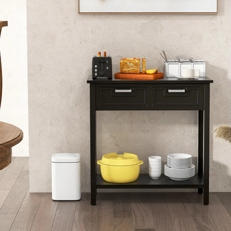 Modern Console Table 2 Drawer with Shelf-Black