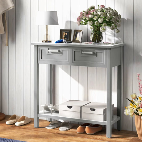 Modern Console Table 2 Drawer with Shelf-Grey