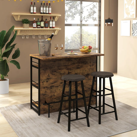 Industrial Home Bar Unit with 3 Open Shelves-Brown