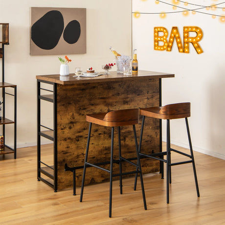 Industrial Home Bar Unit with 3 Open Shelves-Brown