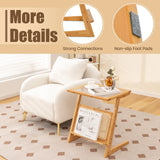 Z-shaped End Table with Magazine Rack and Rattan Shelf-Natural