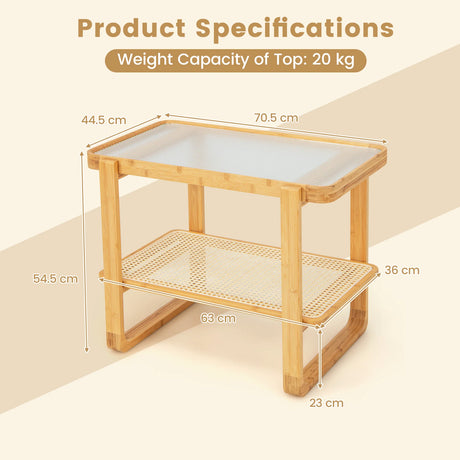 2-tier Bamboo Side Table with Glass Top-Natural