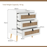 Modern End Table with 3 Rattan Decorated Drawers-White