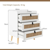 Modern End Table with 3 Rattan Decorated Drawers-White