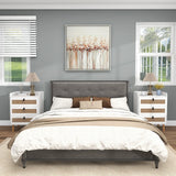 Modern End Table with 3 Rattan Decorated Drawers-White
