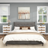 Modern End Table with 3 Rattan Decorated Drawers-White