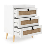 Modern End Table with 3 Rattan Decorated Drawers-White