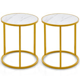 Marble Top Round Side Table 16-Inch End Table with Golden Metal Frame-2 Pieces